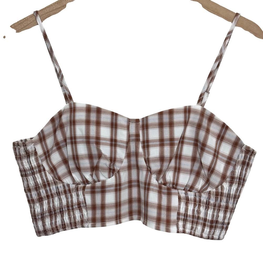 Papaya Red Plaid Smocked Cropped Tank Top Size Large New